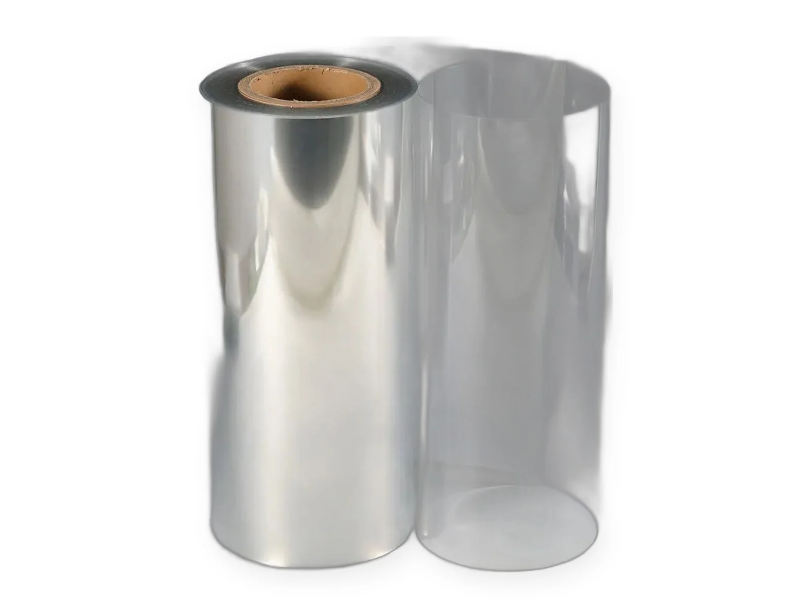Rouleau de film plastique rigide transparent pour blister, avec une feuille déroulée