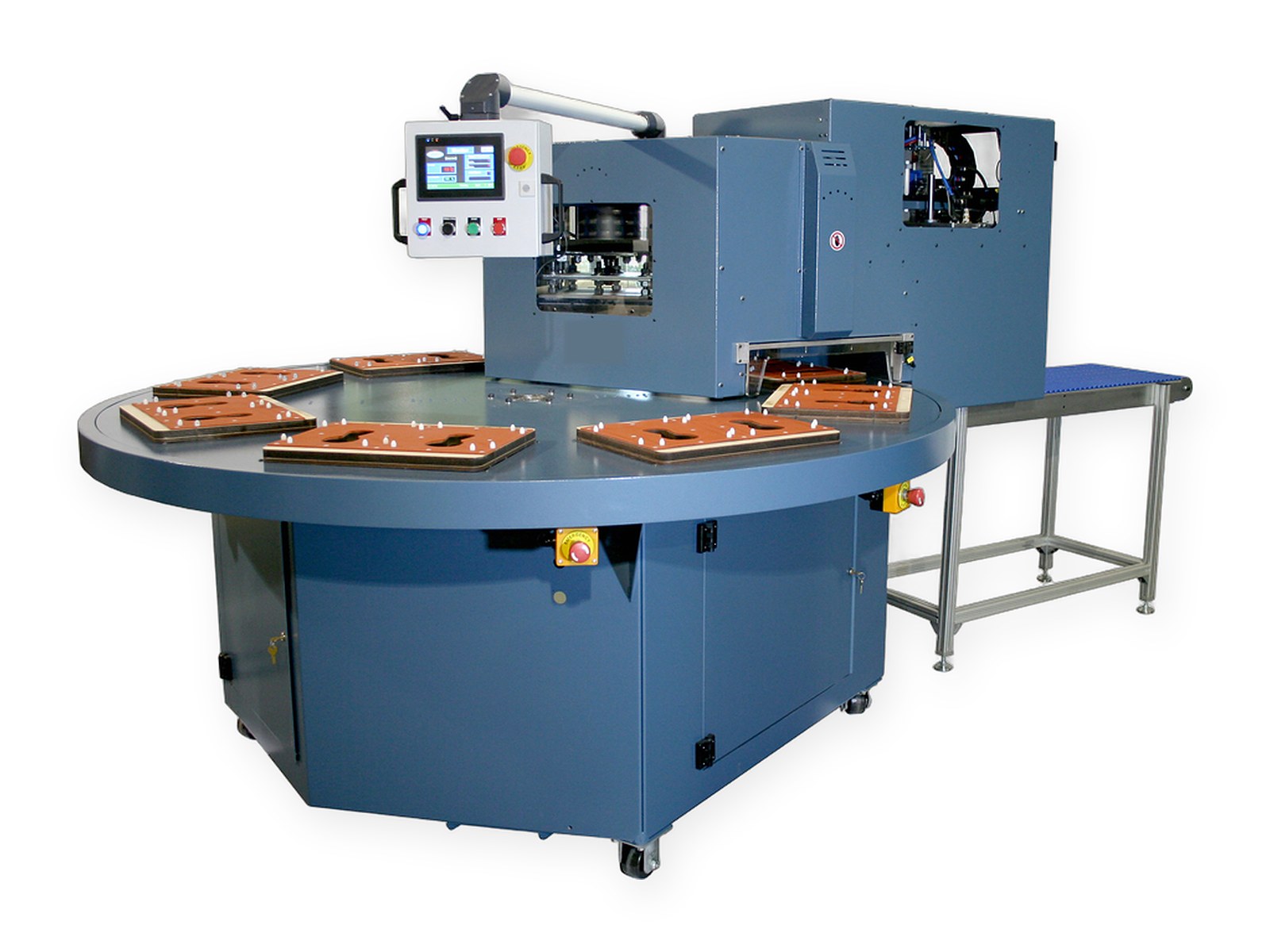 Scelleuse rotative avec cartes blister en cours de scellage